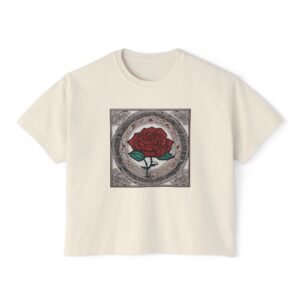 Vintage Rose Women’s Boxy Tee – Casual Floral Graphic T-Shirt